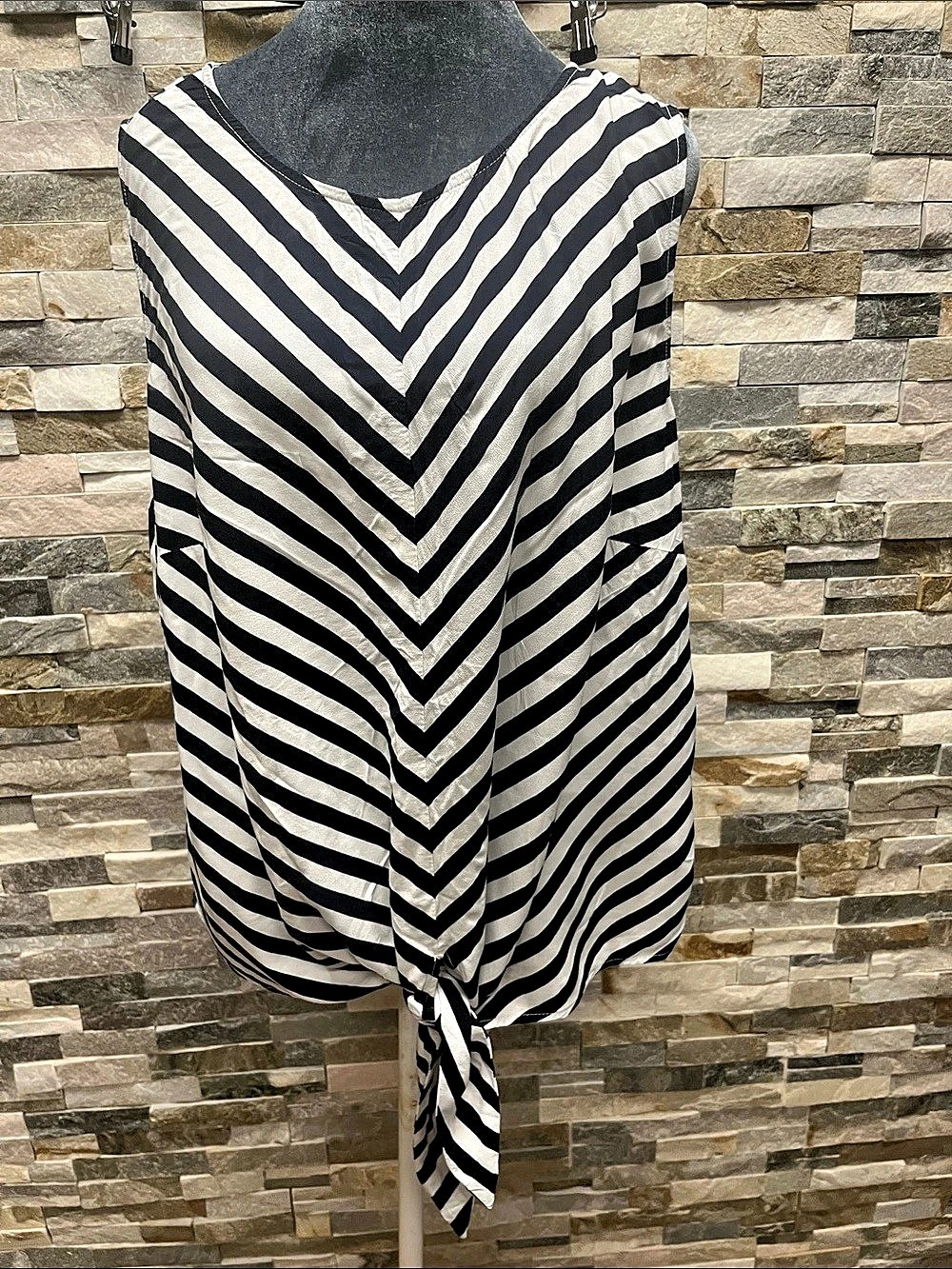 Striped Tie-Front Tunic Black & White